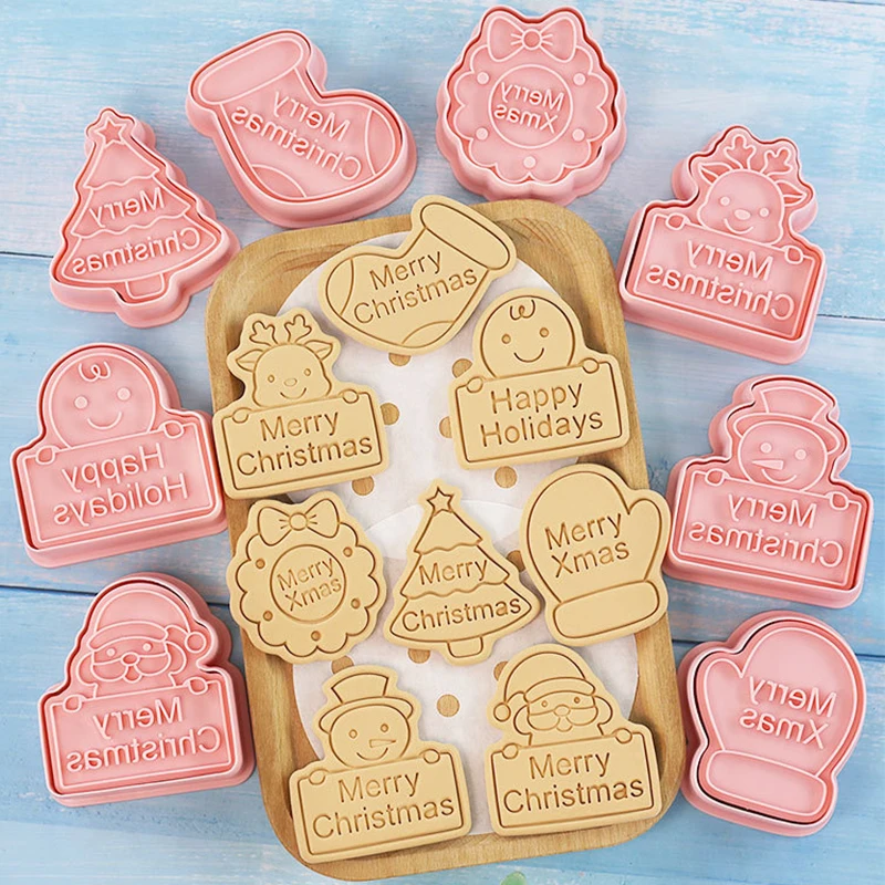 8Pcs/Set Christmas Theme Cookie Molds Santa Claus Elk Snowman Gingerbread Man Pattern Biscuit Cutter Party Cakes Decor Supplies