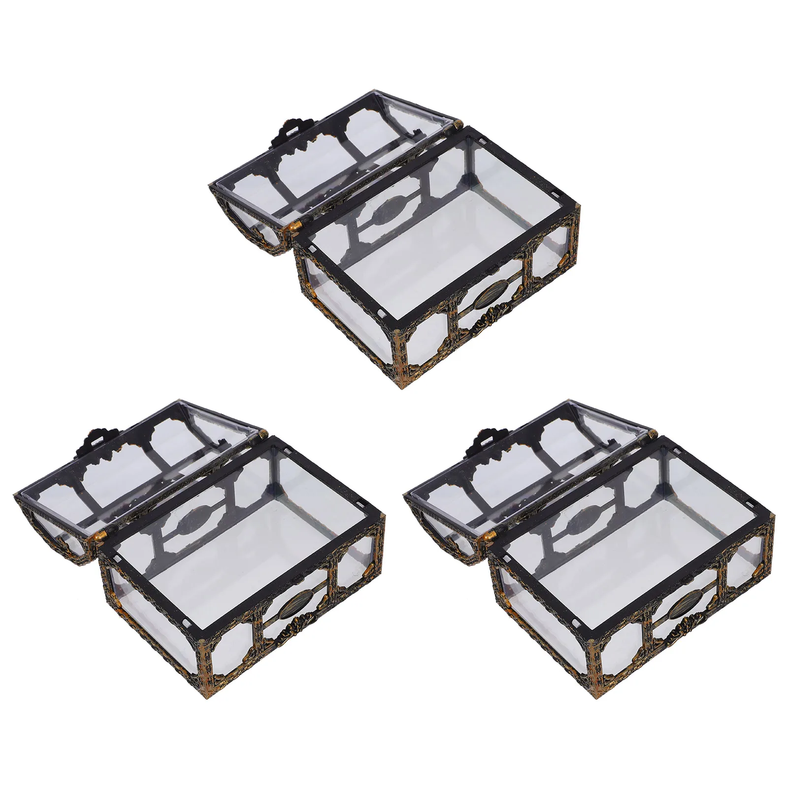 

3 шт., прозрачный пластиковый сундук с сокровищами, шкатулка для драгоценностей с кристаллами, прочный органайзер, подарок на память, коробка для хранения сокровищ