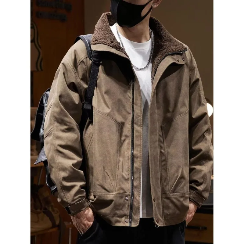 Mens Jacket Harajuku Autumn Winter Thick Warm Cotton Puffer Coat Sport Casual Bread Style Outerwear Trendy Streetwear Fashion