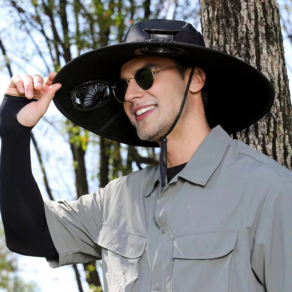 

Men Sun Hat Wide-Brimmed Outdoor Hat with Dual-Power Fan Design Cooling Outdoor Hat Hiking Cycling Fishing Cap