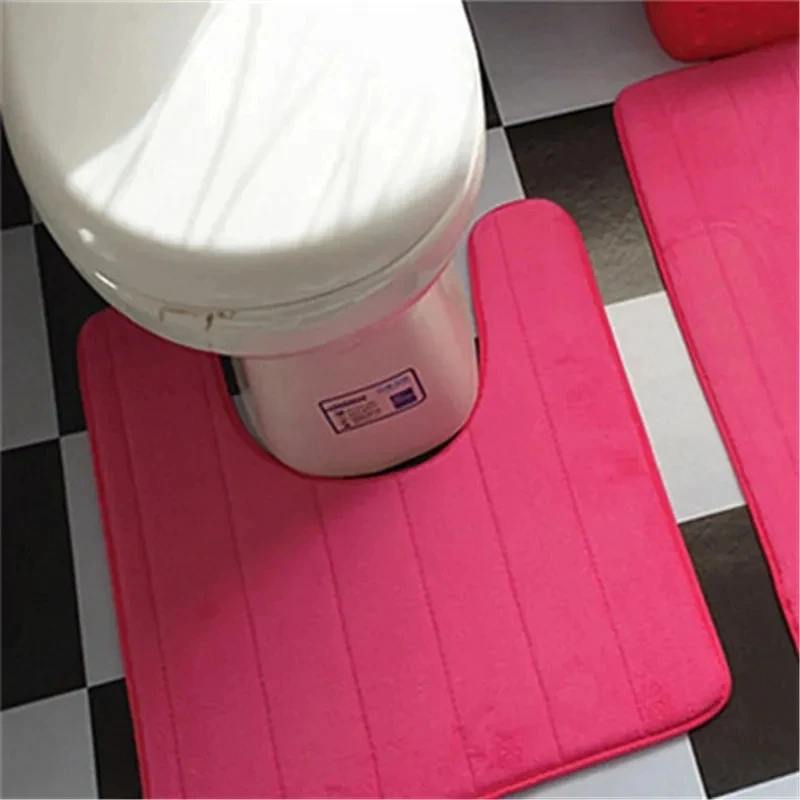 2 PCS Set U-shaped Toilet Floor Mat Modern Style Solid Color Bathroom Floor Mat Toilet Carpet Water Absorbing Non-slip Floor Mat