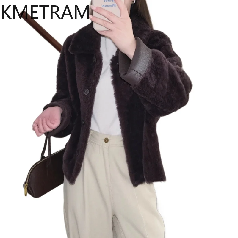 

KMETRAM 100% Natural Lacon Sheepskin Wool Double Faced Fur Jacket Woman Short Real Fur Coat Women Winter Clothes 2025 fourrure