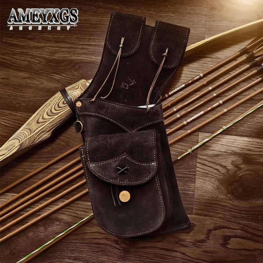 Archery Arrow Quiver Cowhide Arrow Bag Waist Reverse Bag Large Capacity Shooting Arrow Bow Hunting Target