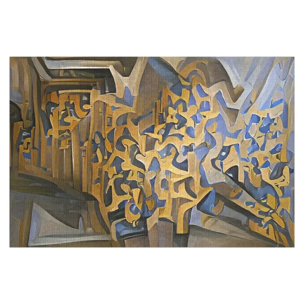 

Salvador Dali style image of blue and yellow flowing down stairs. Jigsaw Puzzle Custom Jigsaw Personalized Child Gift Puzzle