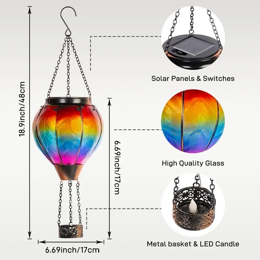 Classical Garden Outdoor Solar Lamp LED Flickering Flame Hot Air Balloon Lamp with Metal Glass Lawn Garden Decoration Outdoor