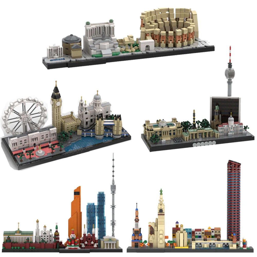 Gobricks moc roma londres sevilha lanmark cidade skyline blocos de construção modelo cidade rua cena arquitetura tijolos montagem brinquedos
