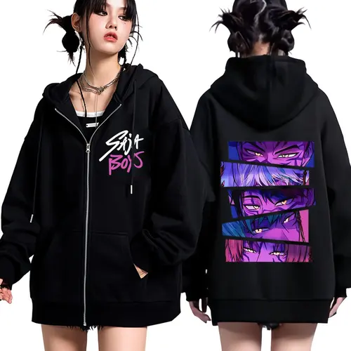 Kpop Demon Hunters Saja Boys película Sudadera con cremallera hombres mujeres moda pulóver manga larga suelta Casual Harajuku cremallera sudadera