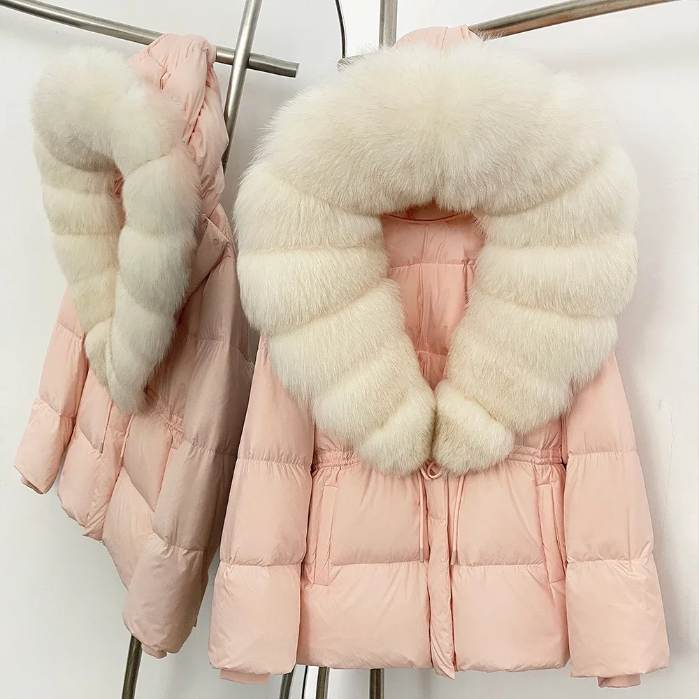 

Natural Raccoon Fur Down Jacket Female Real Fur Collar Duck Down Coat Warm New Winter Hooded Fox Fur Coat Women Puffer Jacket