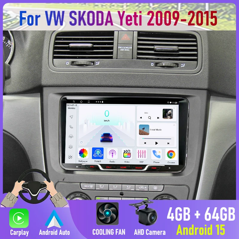 

9'' For SKODA Yeti 2009-2015 Car Radio Carplay BT Car Accessories Google Map Navi Stereo Android 15 Auto FM Head Unit GPS