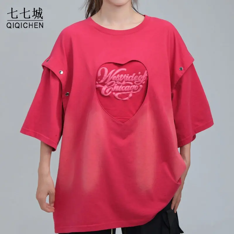

Mens Streetwear T-shirt Detachable Short Sleeves O-Neck T-shirts High Street Casual Oversized Sleeveless Tank Unisex Summer Top
