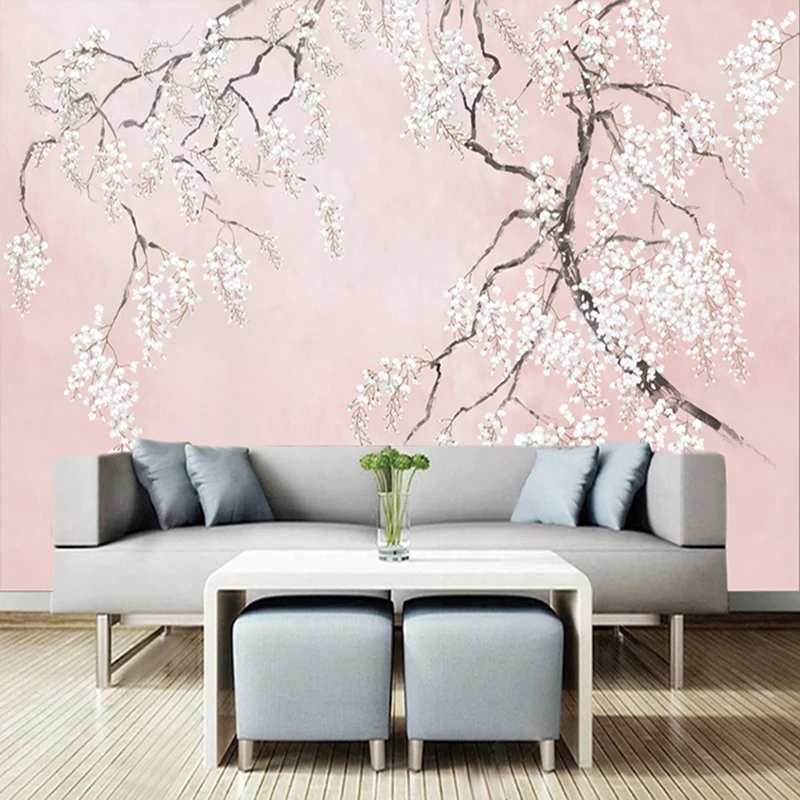 Custom Mural Wallpaper Hand-painted New Chinese Style Flowers Natural Scenery Ink Decor Painting Background Wall Covering