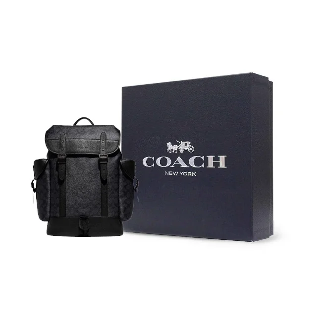 COACH Hitch Coated Canvas With Leather Backpack Large Men's Black CE472-CHR