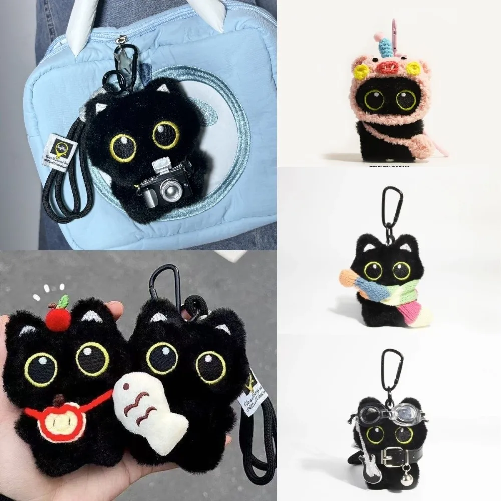 

New Scarf Black Cat Plush Doll Keychain Camera Shoulder Bag Doll Bag Pendant Car Key Ring School Bag Decoration Car Key Ring