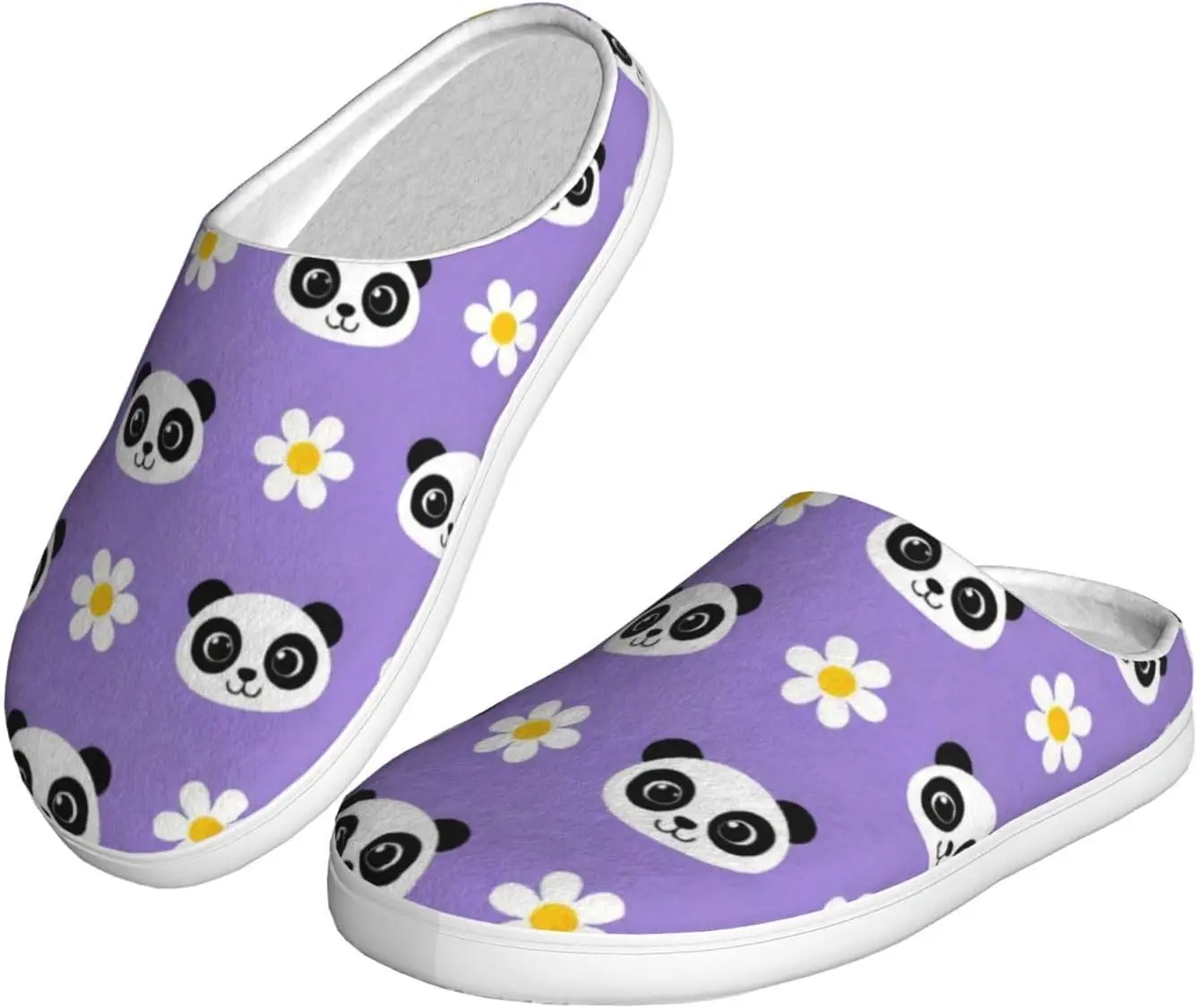 شباشب نسائية مريحة من كارتون باندا مع زهور، شباشب منزلية من القطن الناعم للاستخدام الداخلي والخارجي مع نعل مضاد للانزلاق #2