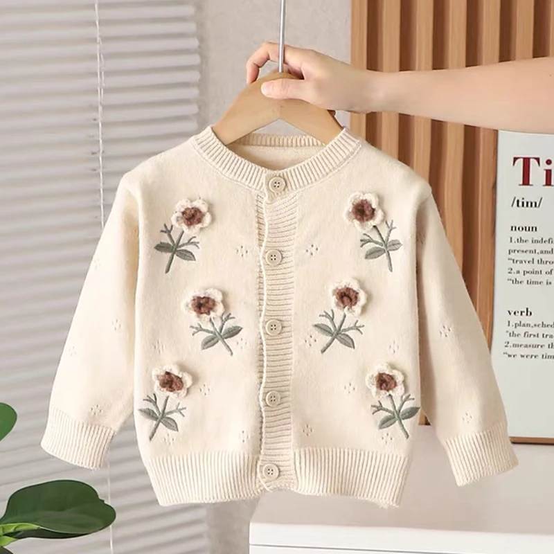 Kleinkind Mädchen Stricken Strickjacke Kleinkind Baby Mädchen Pullover Mantel Herbst Hand Haken Dreidimensionale Blume Pullover Strickjacke
