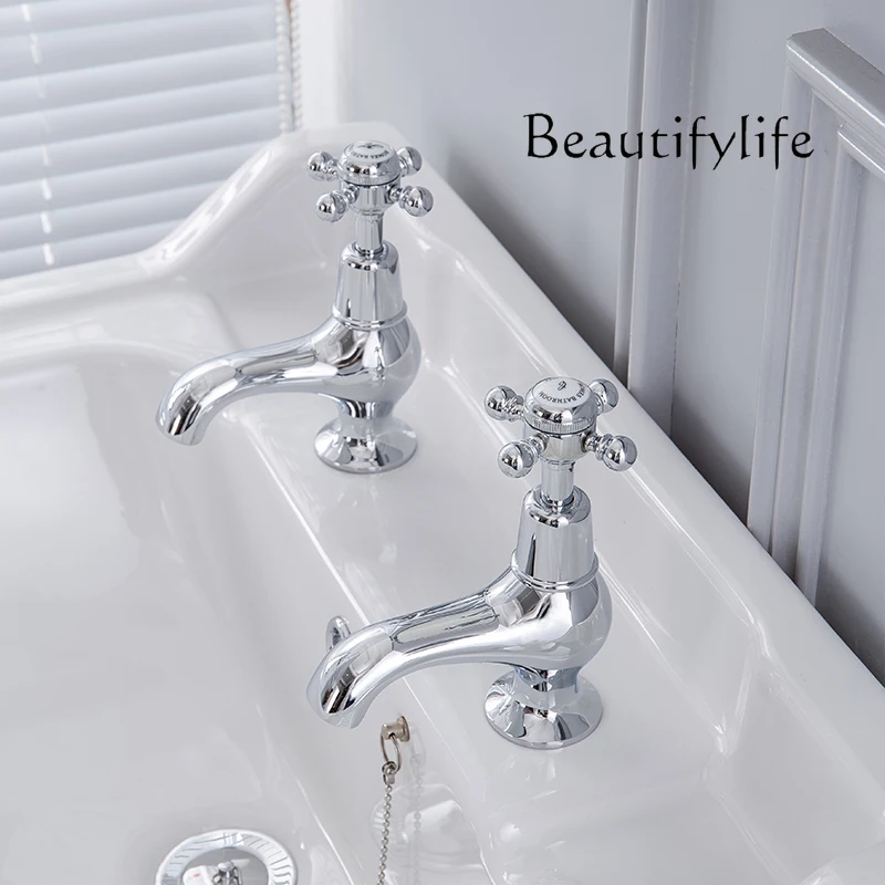 

Ретро умывальник, медная насадка для разделения горячей и холодной воды, двойное отверстие, крестовый маховик, смеситель, хромированное сиденье