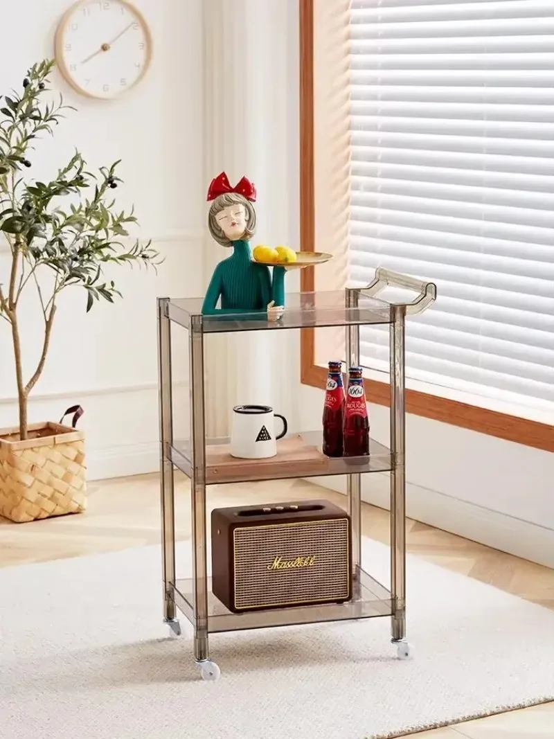 

Transparent Rolling Storage Cart Removable Snack Cart Storage Rack Rolling Cart Acrylic Trolley Light Luxury Kitchen Shelf