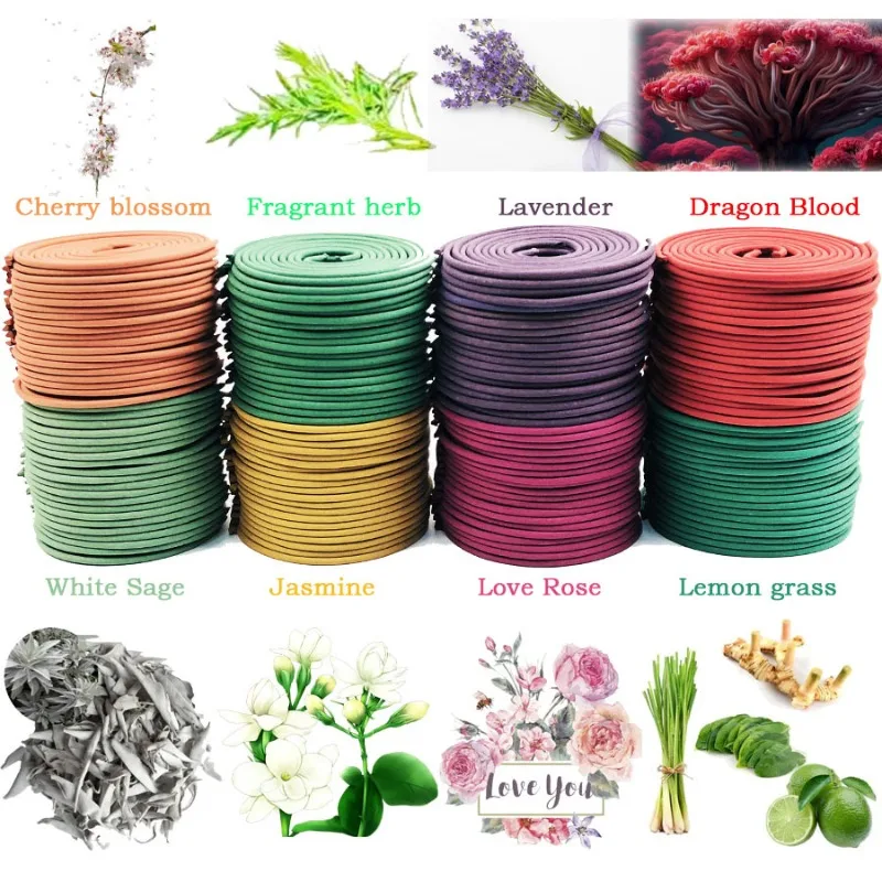 

40 Plates of Lemongrass Incense for Indoor Odor Removal, Colorful Fragrant Orange/dragon's Blood/cherry Blossom