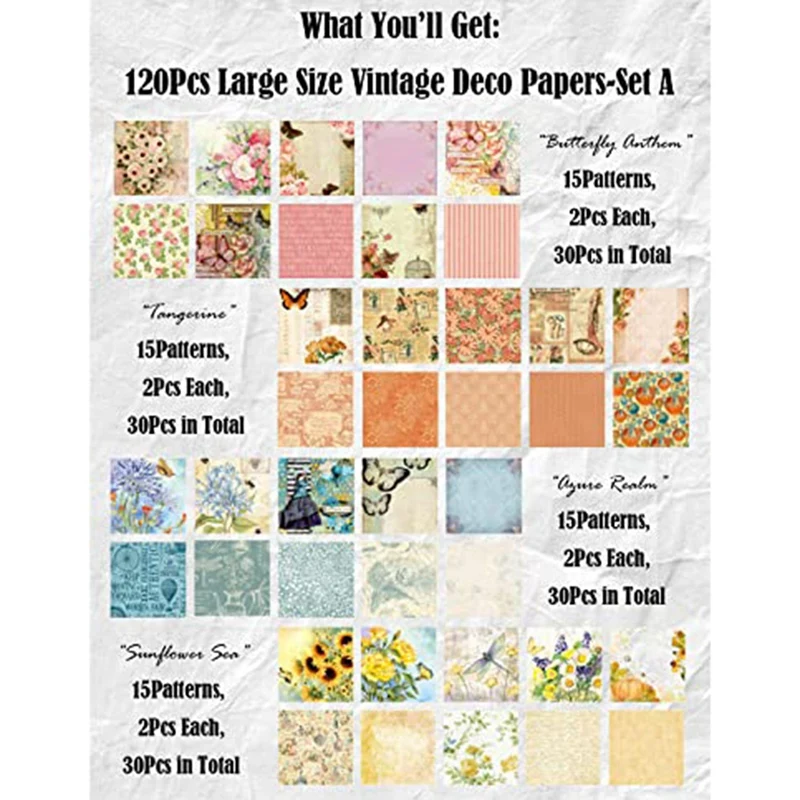 120 sztuk papieru Deco do scrapbookingu, materiały do dziennika śmieci w stylu Vintage o wymiarach 5,5x5,5 cala