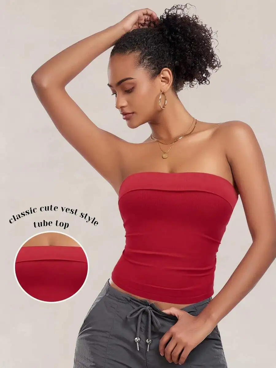 VVX 3 Piece Womens Tube Tops Off Shoulder Seamless Ribbed Strapless Sleeveless Side Ruched Slim Fitted Summer Going Out Top