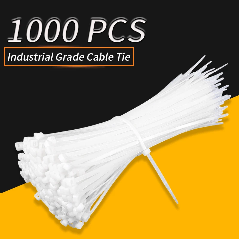 500/1000PCS White Self Locking Nylon Cable Ties Multiple Sizes Zip Wrap Wire Organizer Fastening Straps for Home Office DIY Use