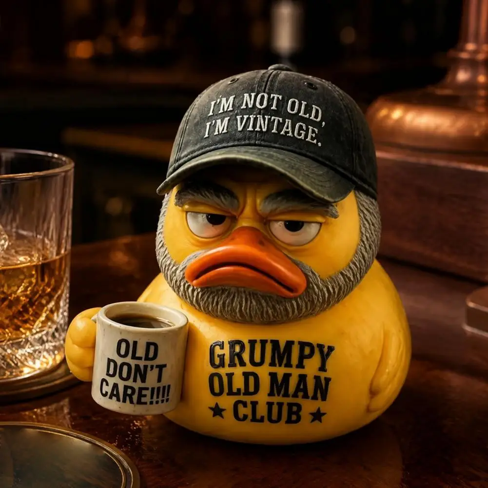 Funny Desk Decor Grumpy Duck Figurine Humorous Sculpture Vintage Resin Desk Decor Office Shelf Ornament Novelty for Men for Home