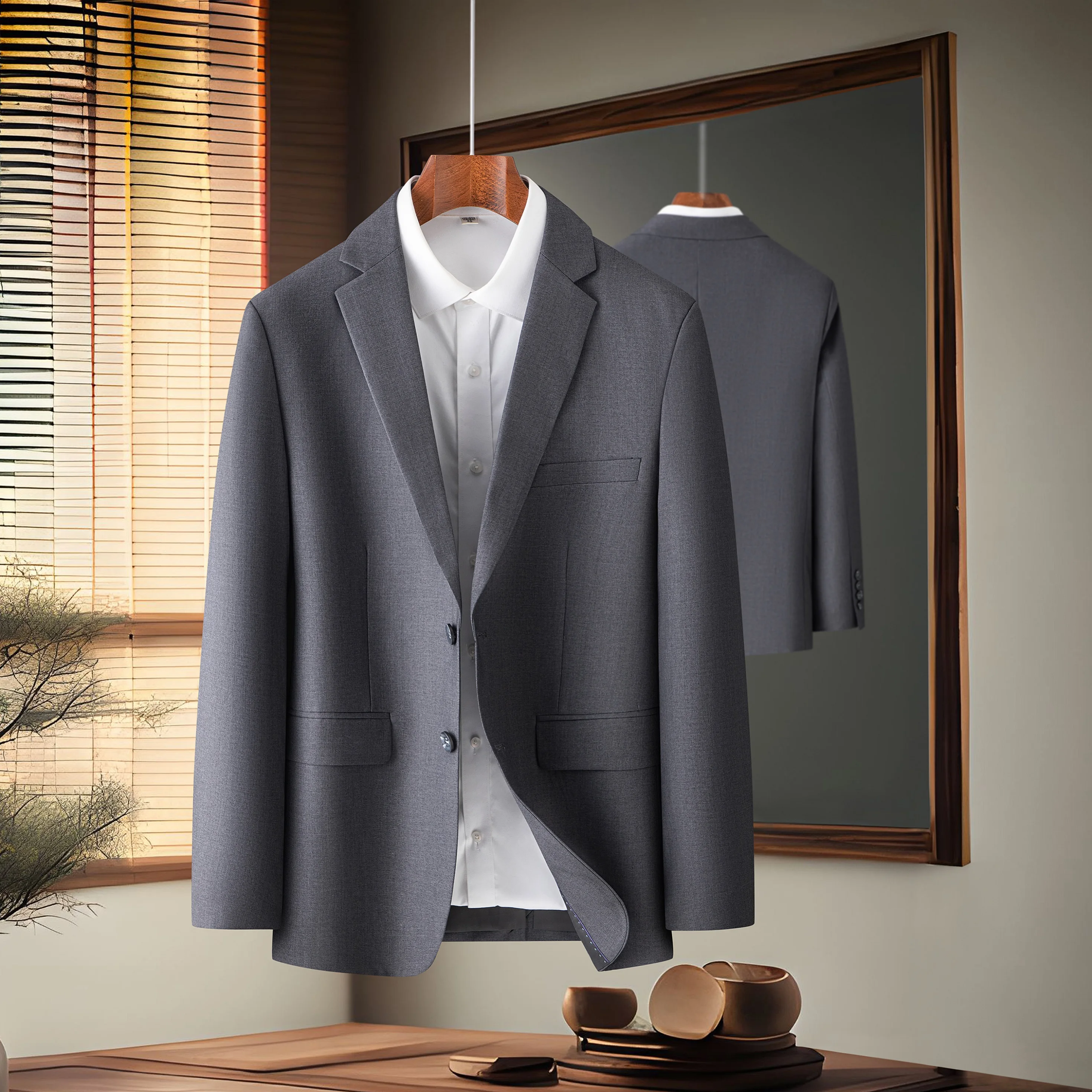 2025 Fine Solid Color Business Fashion Matching Handsome Trend Work Leisure Matching Single Suit Coat Gray, Black, Navy Blue