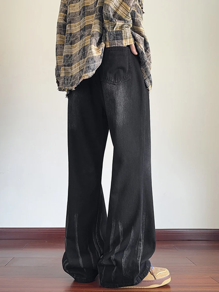 

Мужские джинсы с эффектом тай-дай, прямого кроя, в пол, в американском стиле, для осени и зимы, молодежные, повседневные, свободного кроя