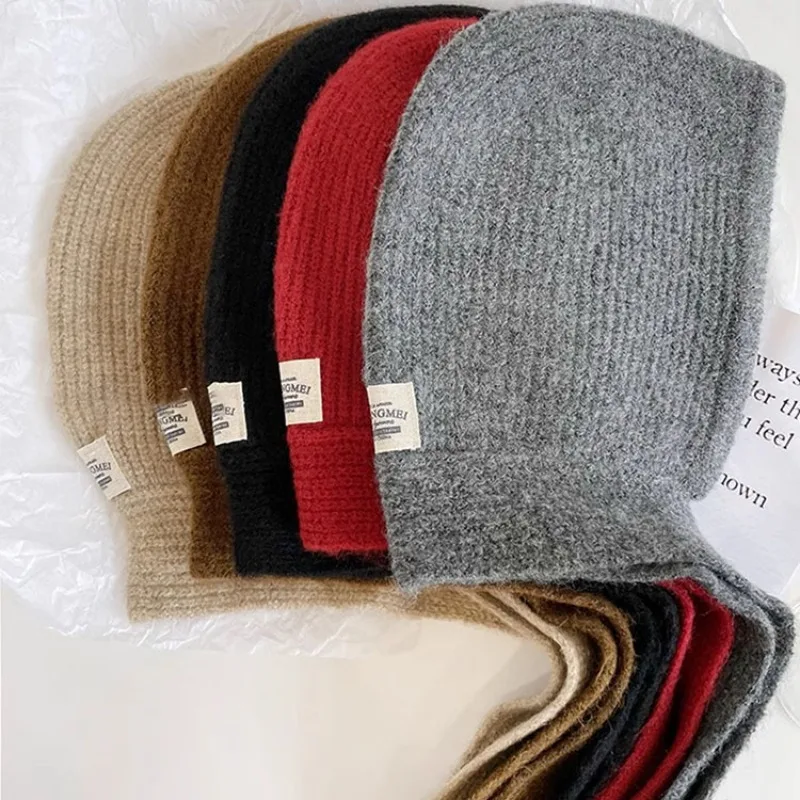 Korean Ins Hood Scarf Balaclava Hat Winter Ear Protection Windproof Warm Bomber Hats Women Fashionable Retro Strap Bow Beanies