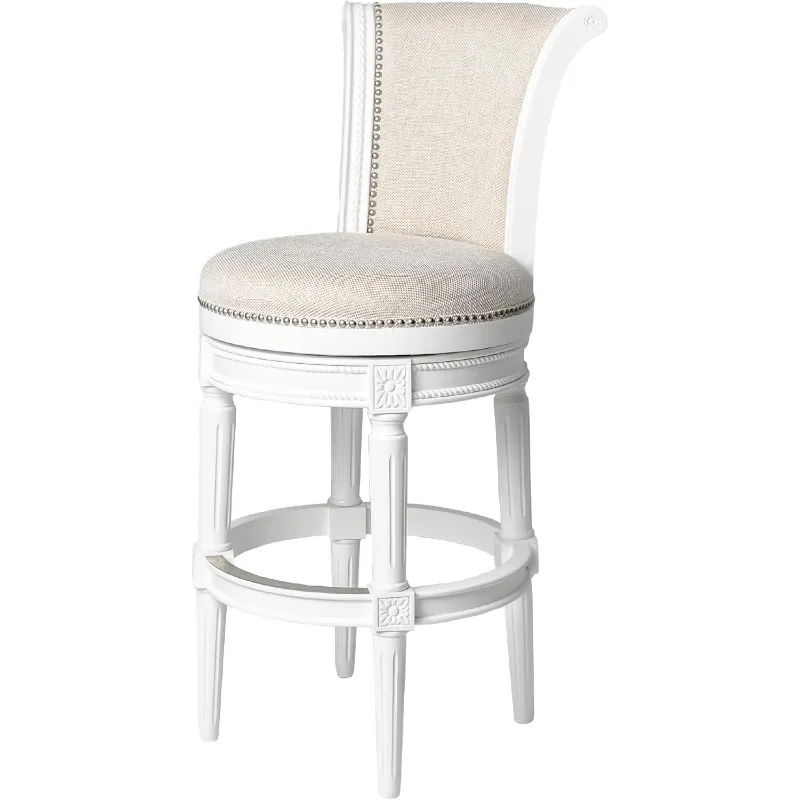 Pullman 31 Inch Tall Bar Height Upholstered Barstool with Back in Alabaster White Finish with Cream Fabric Cushion Seat