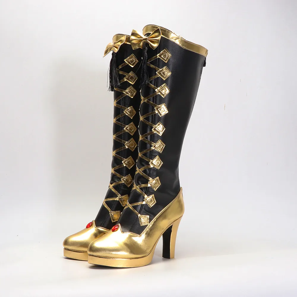 Anime Identity V Tracy Reznik Cosplay Shoes Black High Heels Long PU Leather Boots For Halloween Carnival