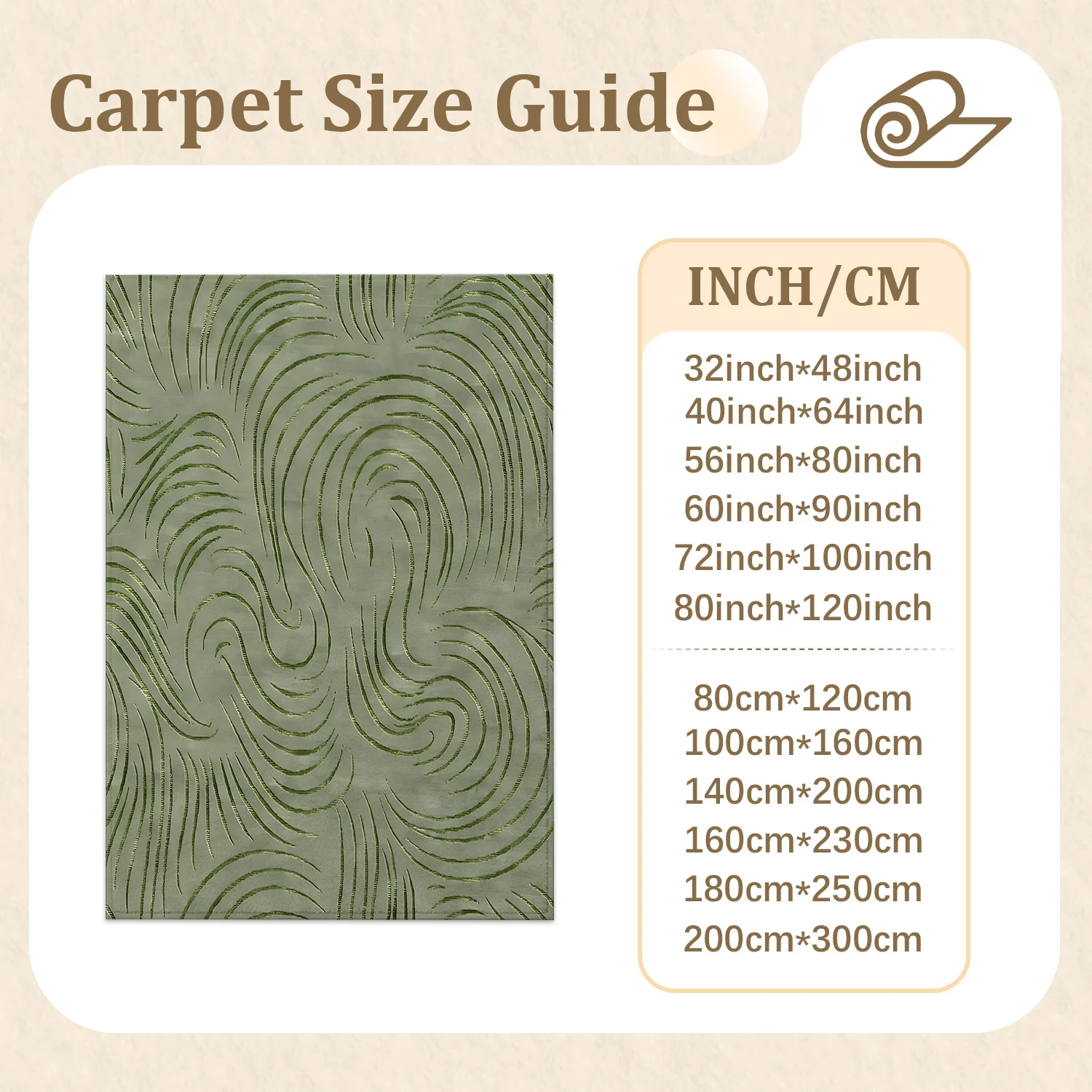 Large Indoor Area Rug, Soft Velvet Low Pile with Non-Slip Dotted Backing, Machine Washable, Sage Green Abstract Swirl Pattern for Living Room Bedroom Modern Home Decor