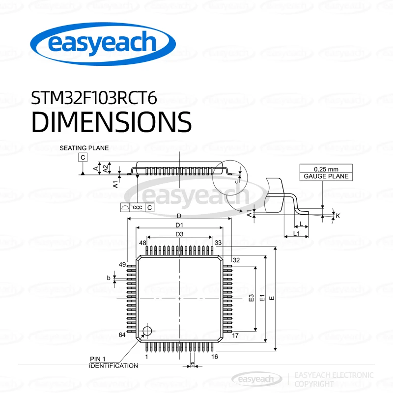 STM32F103RCT6 LQFP-64 ARM Cortex-M3 72 МГц 256 КБ Flash/32-битный микроконтроллер-MCU Микроконтроллер