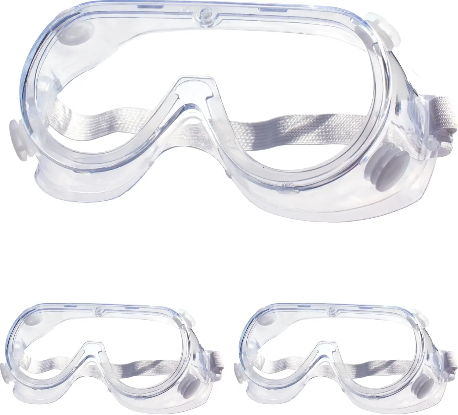 

3 Pack Adjustable Safety Goggles, Clear Lens for Lab, Construction, and Splash Protection