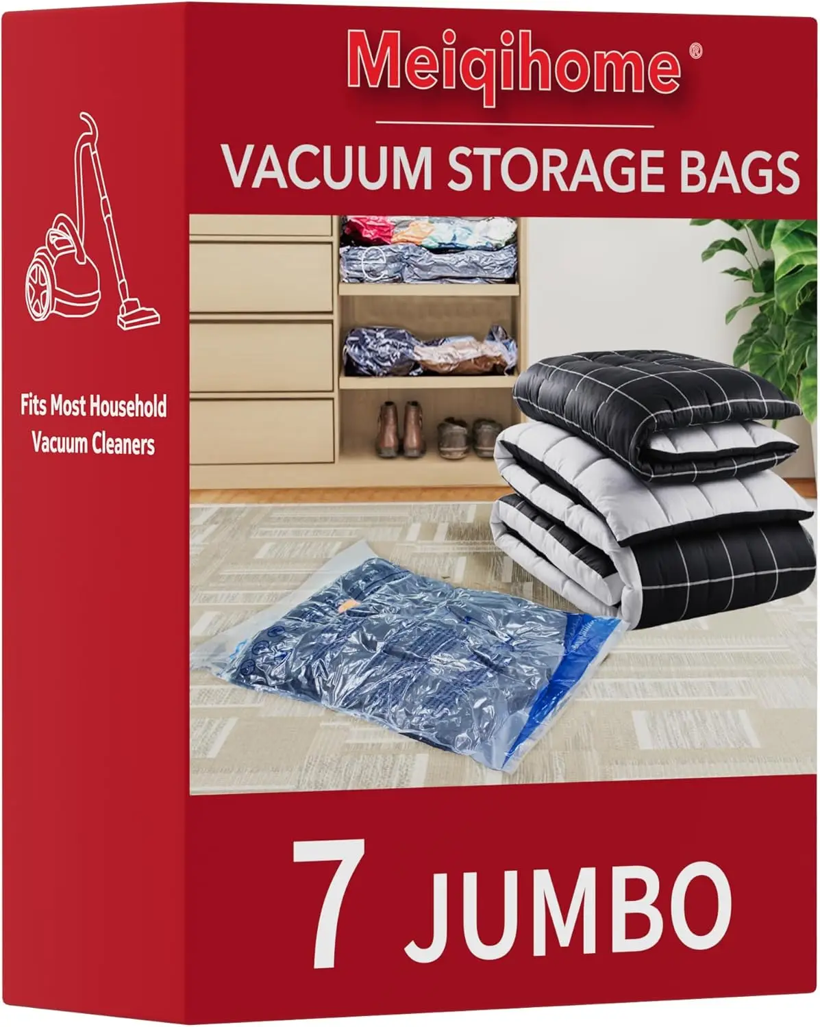 

Vacuum Storage Bags, Space Saver Sealer Bags for Clothing, Pillows, Comforters, Blankets, Bedding, Travel, 7 Jumbo
