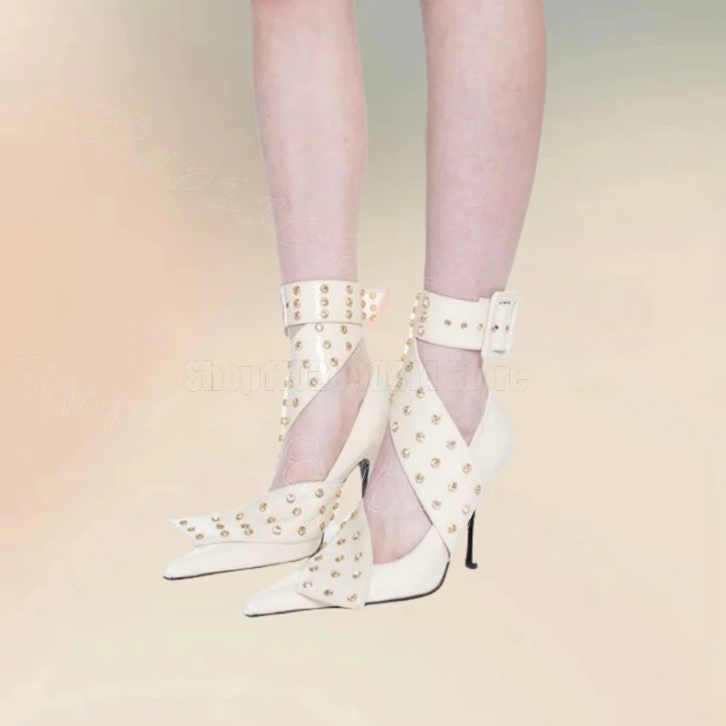 

Beige Circle Design Pointed Toe Pumps Buckle Strap Women Shoes Thin High Heels Fashion Party Banquet 2025 Zapatos Para Mujere