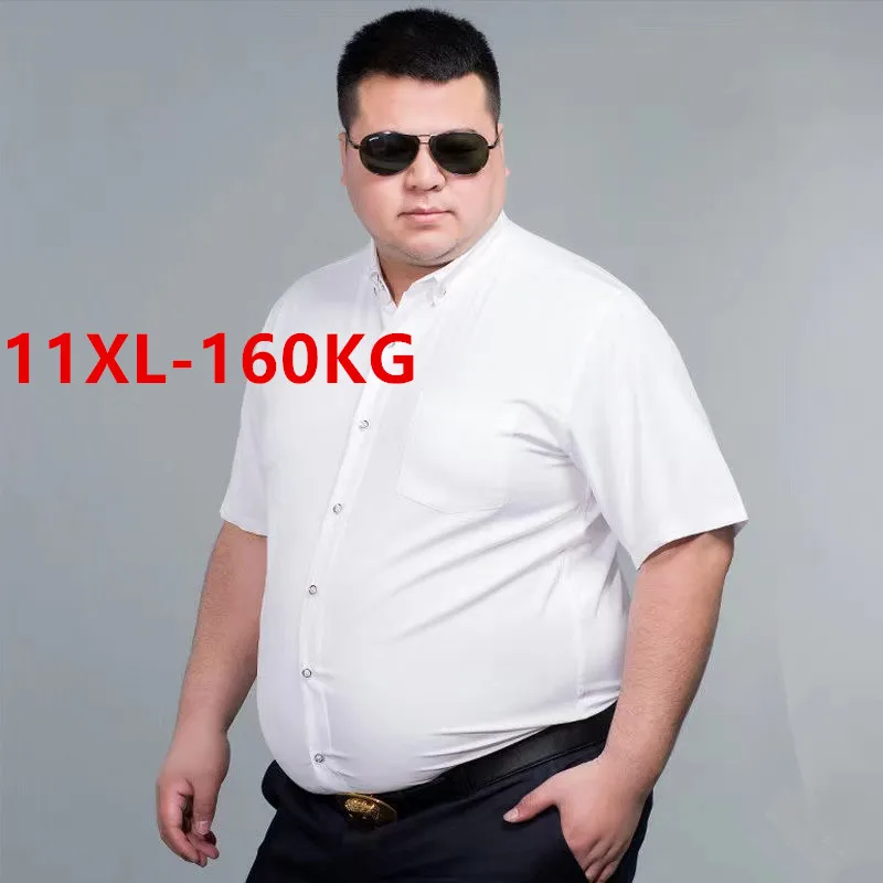 

Men Short Sleeve Shirt Summer Casual Oversize Plus Size 7XL 8XL 10XL 11XL Fashion Basic Solid Twill Business White Dress Shirts