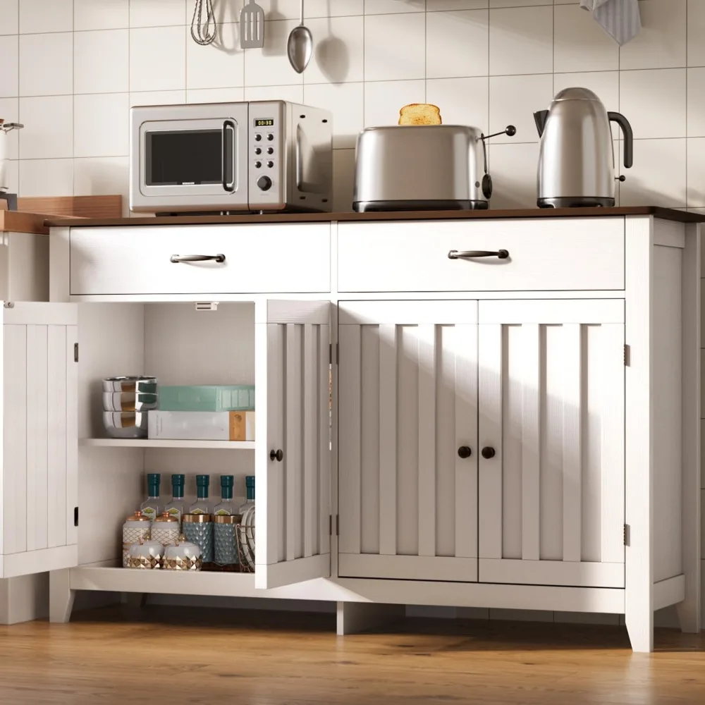 

55" Sideboard Buffet, Buffet Cabinet with Storage, Kitchen Storage Cabinet with 2 Drawers and 4 Doors, Adjustable Shelf, Wood C