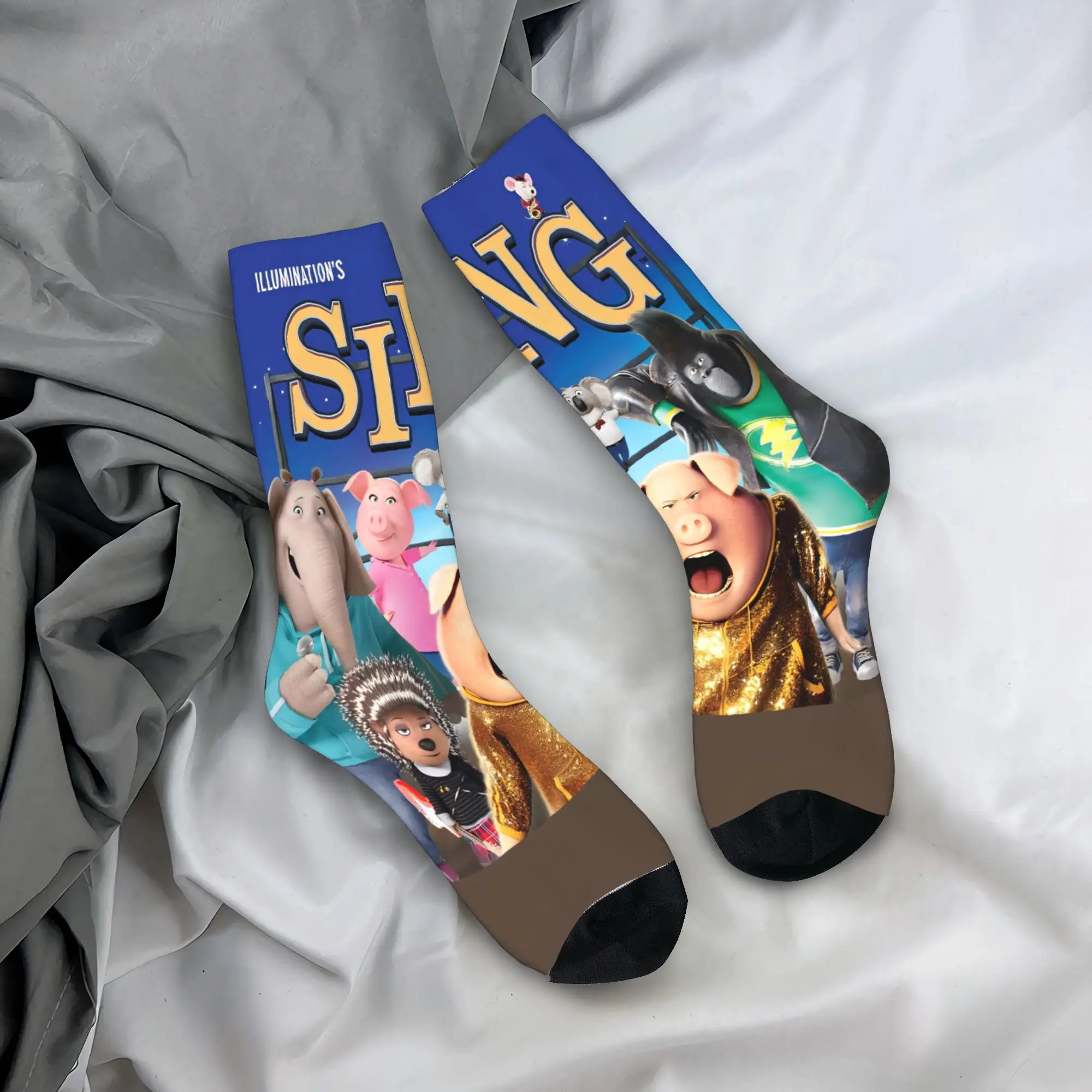 ถุงเท้าลายตัวละครจากภาพยนตร์ซิง 2 ถุงเท้ากันลื่นสำหรับทุกเพศ ผู้ชาย ขนาดกลาง เนื้อนุ่ม ถุงเท้ากีฬากลางแจ้ง ถุงเท้าลายกราฟิกสำหรับฤดูใบไม้ผลิ