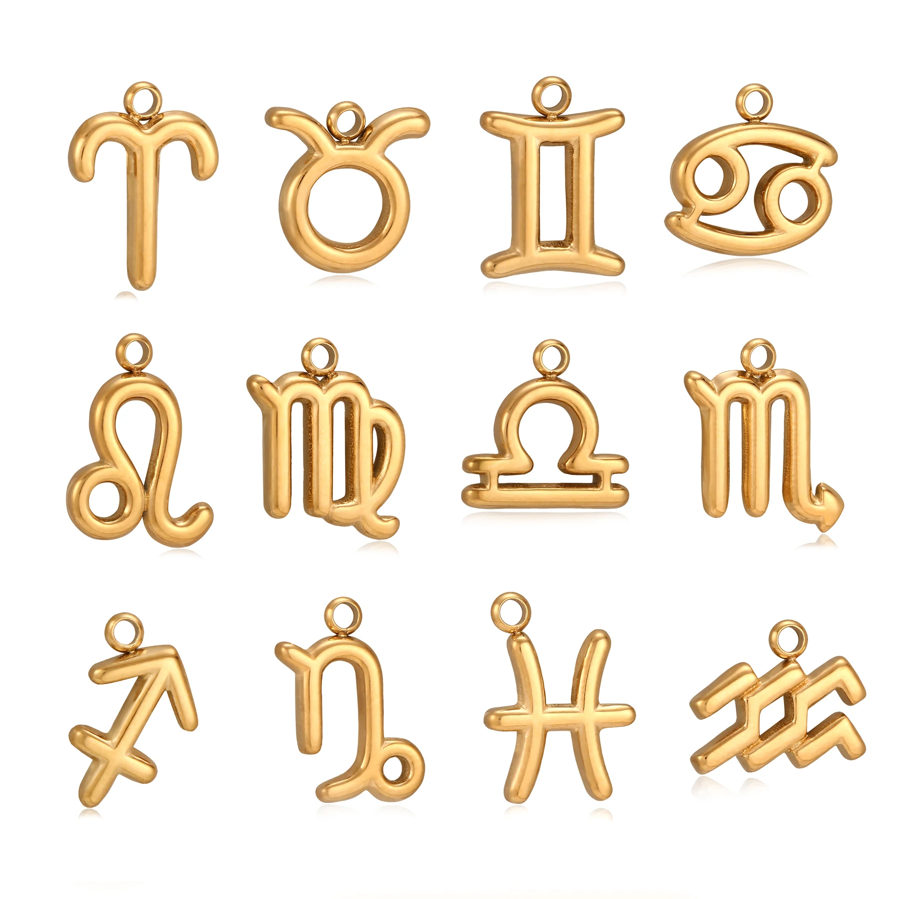 3Pcs Zodiac Charms 18K Gold-Plated Stainless Steel Twelve Constellation Horoscope Pendants DIY Necklace Bracelet Jewelry Making