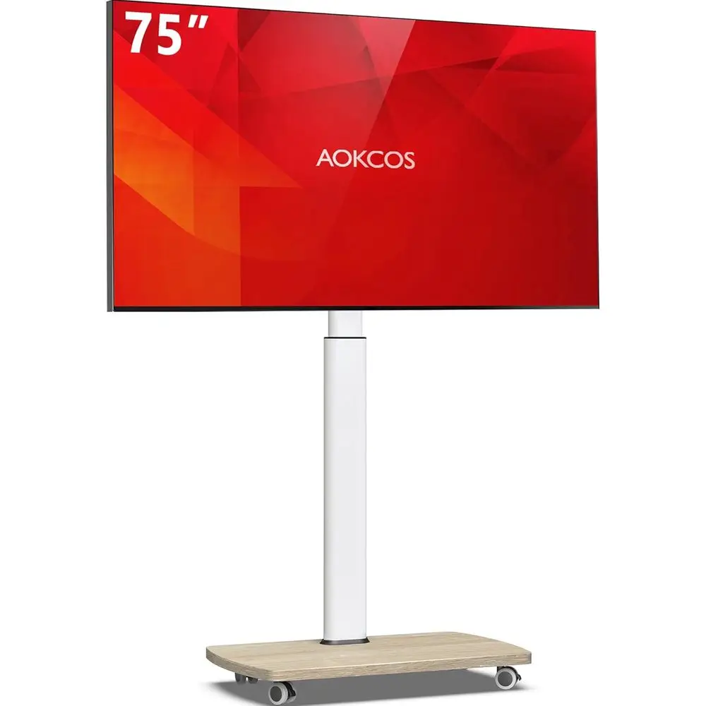 

Портативная мобильная подставка для телевизоров на колесах для телевизоров 43-75 дюймов, регулируемая по высоте на 10 уровней, с поворотным и наклонным креплением