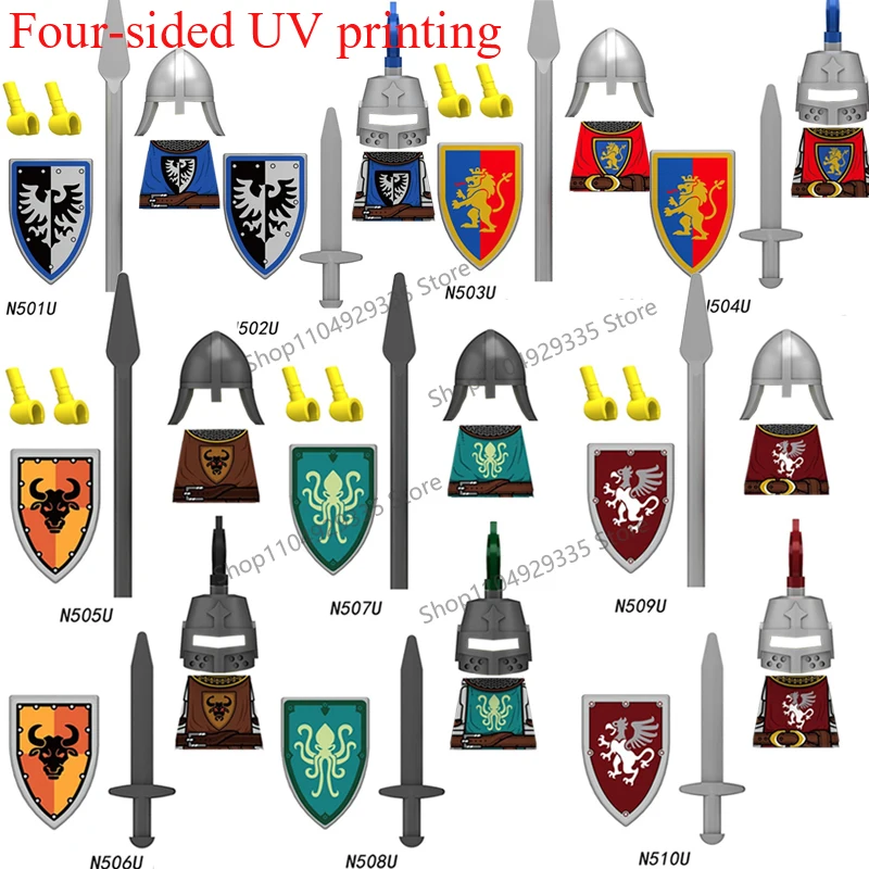 T3631-3636 Medieval Soldiers Building Blocks England French Red Lion King Knight Figure Army Cavalry Shield Spear Armor Toy Gift