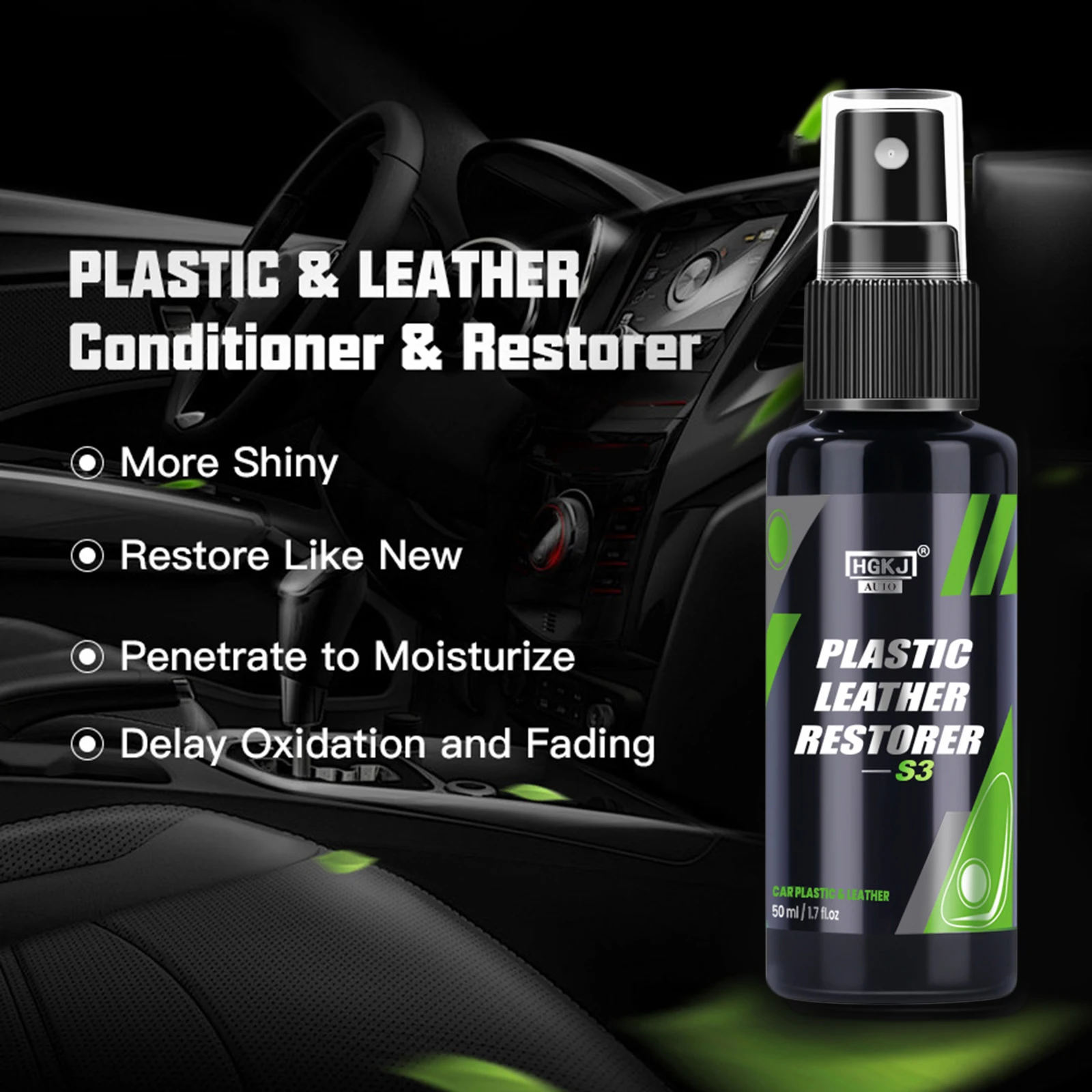 HGKJ 300ML Car Plastic Leather Restorer Renovator Polish Spray Car Cleaner Long Lasting Hydrophobic Coating Plastic Renovation