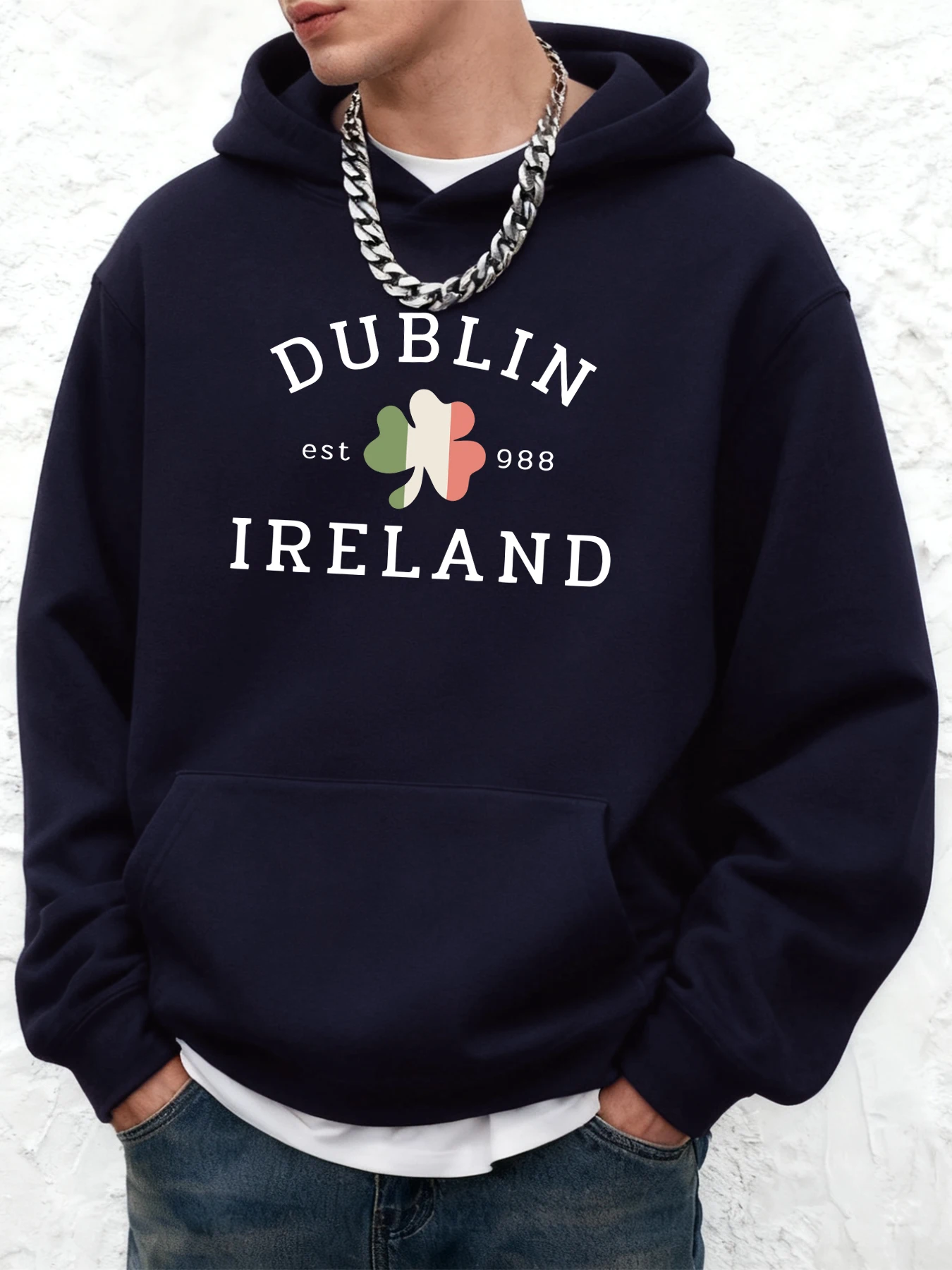 Dublin Ireland Est 988 принтов, мужская толстовка с капюшоном и карманами, уличная одежда большого размера, универсальная хлопковая мужская одежда, тяжелая осенняя толстовка