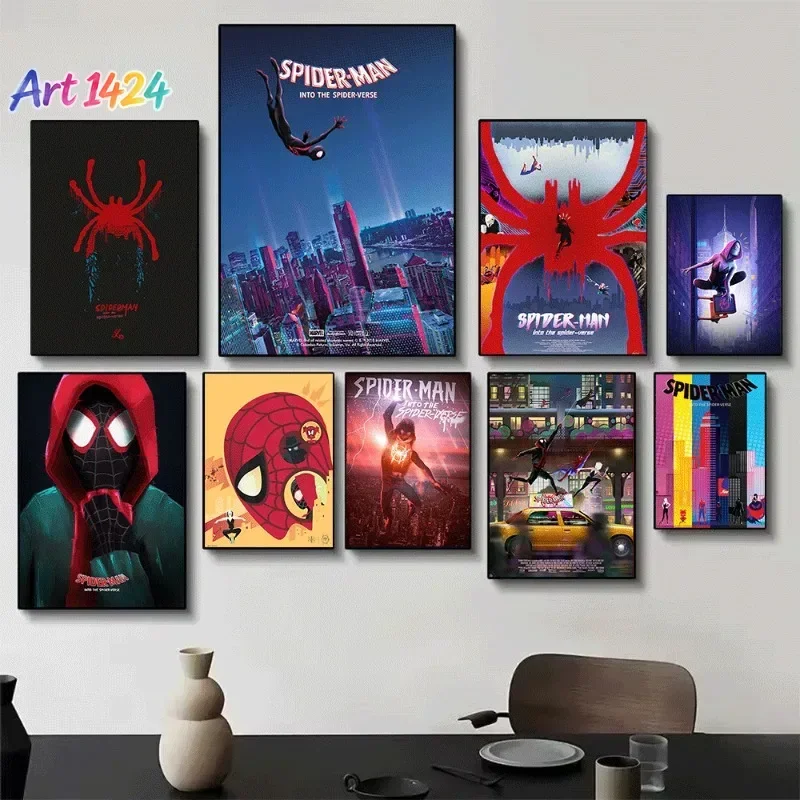 Spider‑Man Into The Spider‑Verse Canvas Wall Art Poster Set, Animated Comic Print, Canvas Painting for Home Bedroom Living Room