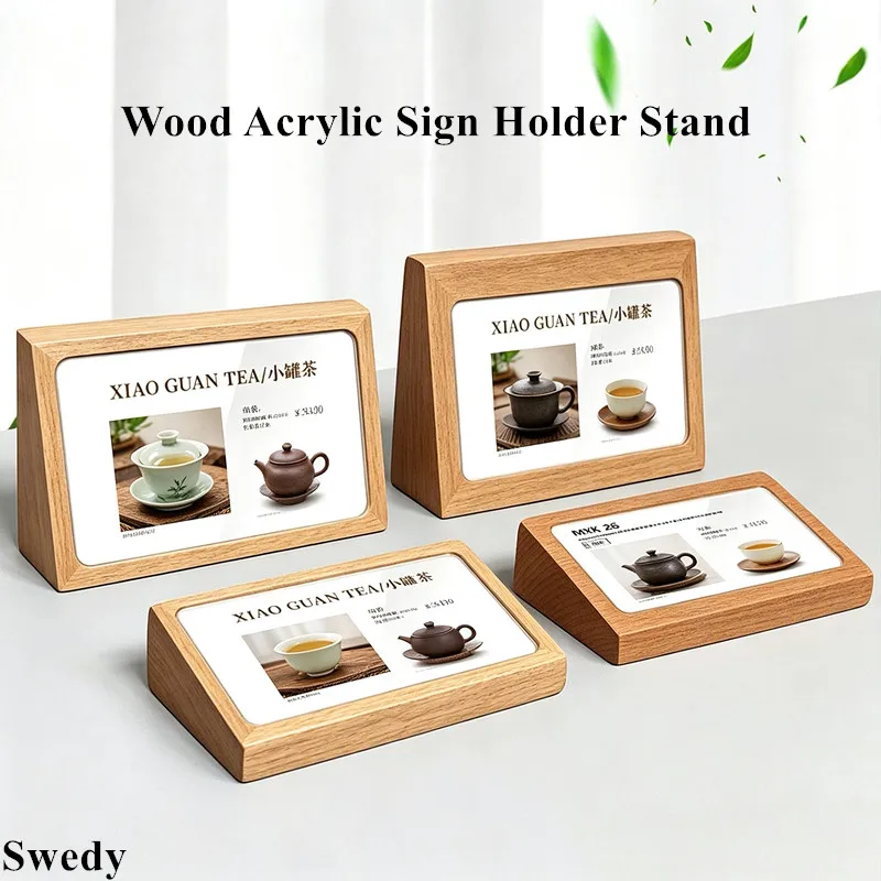 5 Pieces 78x38mm Wooden Acrylic Sign Holder Display Stand Restaurant Menu Holder Table Card Holder Price Label Card Tags