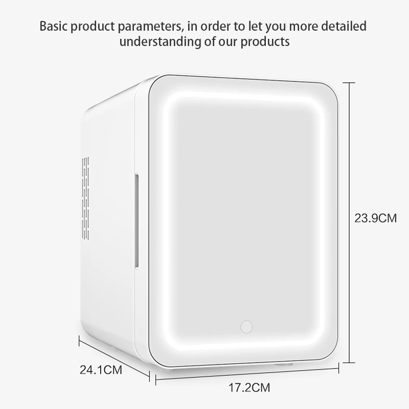 Portátil compacto beleza ferramentas cosméticos, mini refrigerador com luz, espelho de carro, caixa do oceano branco, logotipo LED geladeira