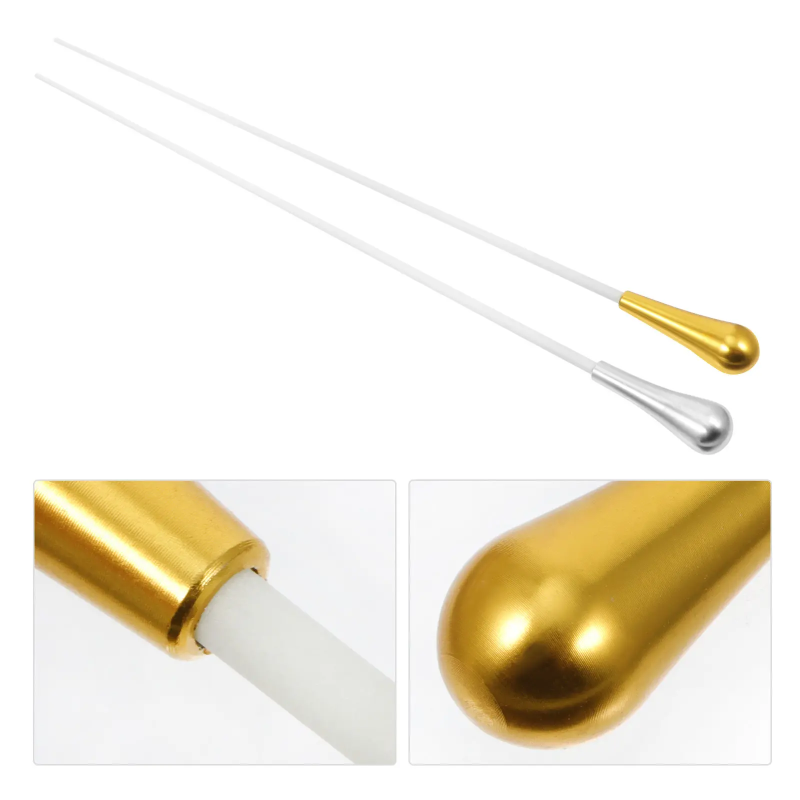 2Pcs Professional Music Baton Metal Material Balanced Design Comfortable Long Handle for Conductors Teachers Students Music