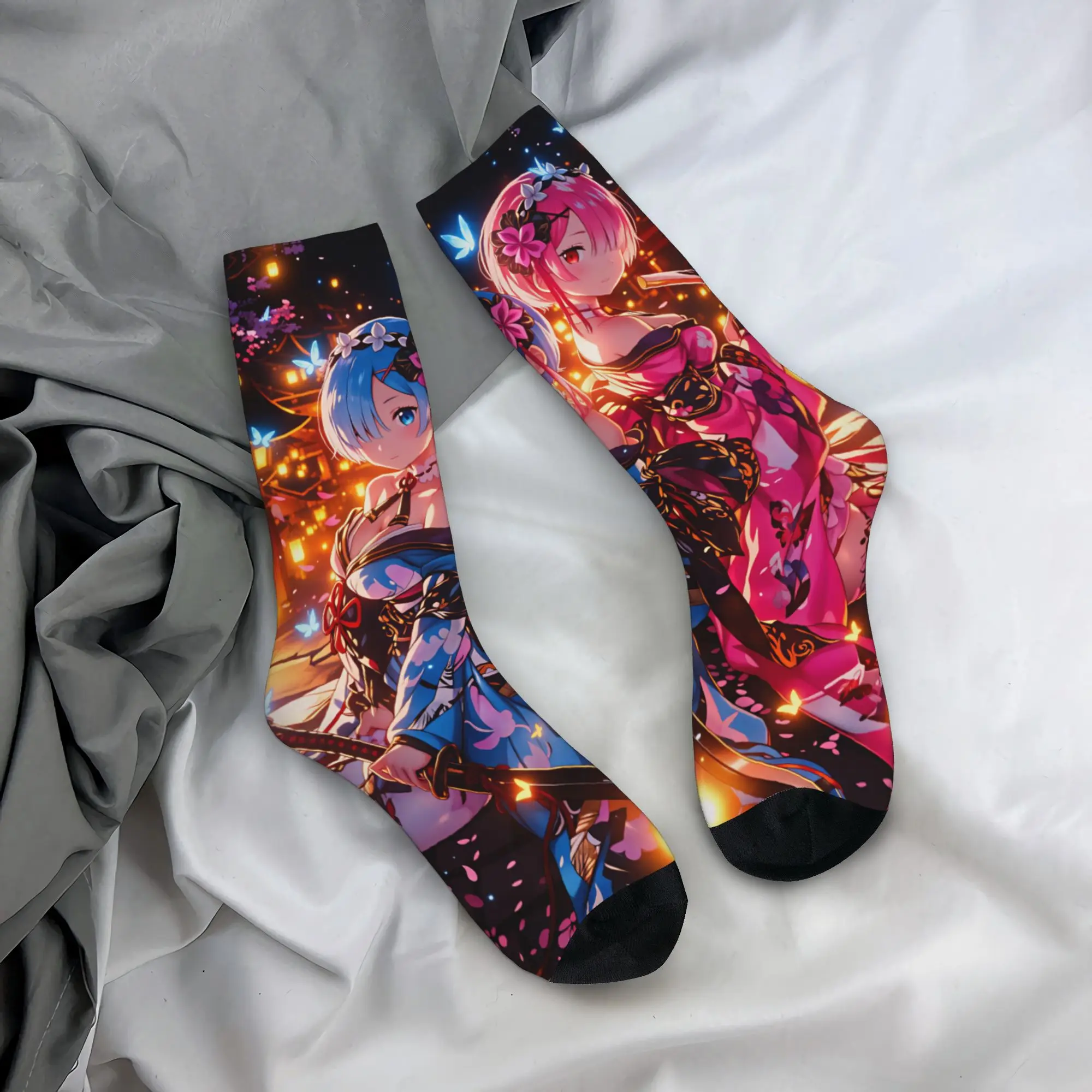 Anime Rem Emilia R-Re:ZERO Men Women Crew Socks Unisex Fashion 3D Printing Starting Life in Anothers Worlds Dress Socks
