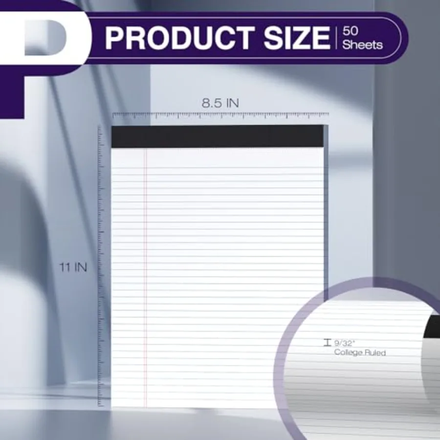 Legal Pads College Ruled Note Pads Notepads Micro Perforated Writg Pads Pads of Paper Led White Paper, 50 Sheets per Notepad fo
